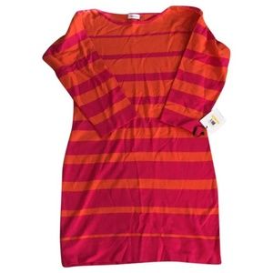 Calvin Klein Pink & Orange Striped Sweater Dress